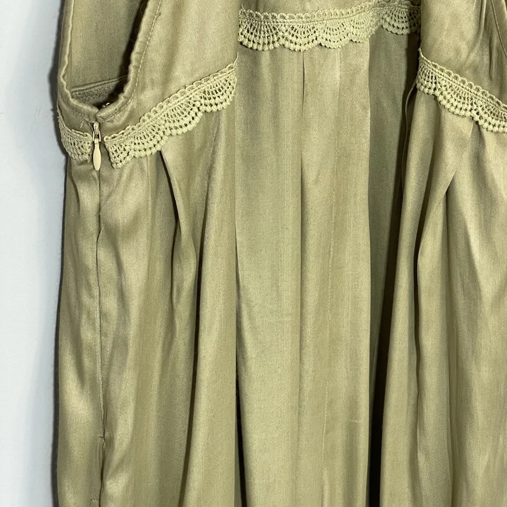 Free People x Brenda Knight Lace Pleated Decorated Wide Leg Overalls Jumpsuit M - Picture 12 of 16